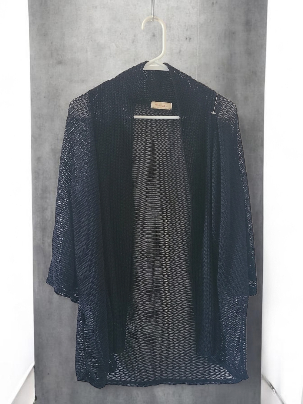 Sheer Open-Front Black Knit Cardigan/ Swimsiut Cover